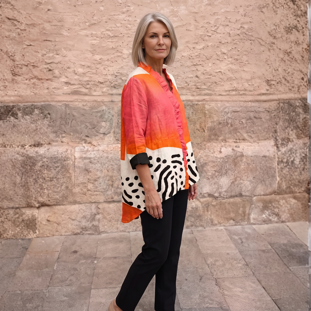 LUCIANA | Colour-Block Ruffle Blouse
