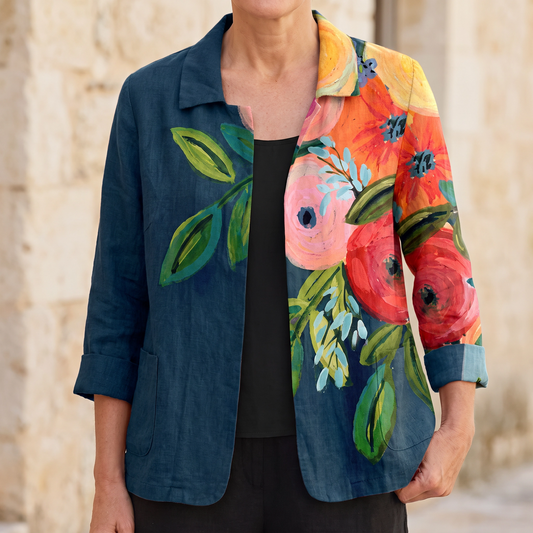 Camille™ | Painterly Poppy Open Blouse