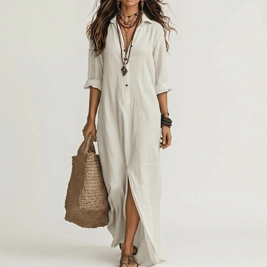 LUCIANA | COLLARED FLOWING MAXI DRESS