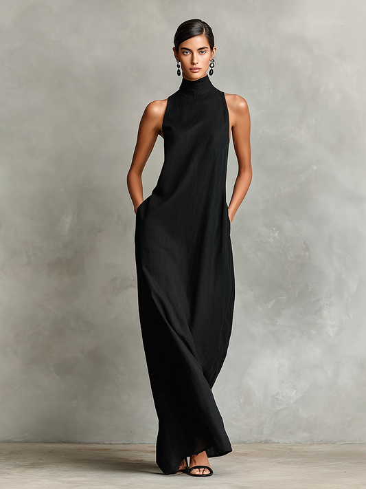 CELESTINA | Structured Neckline Pocket Maxi Dress