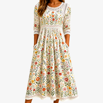 VIOLETTA | Crochet Meadow Sprigged Midi Dress