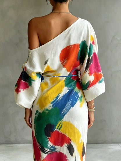 ROMILDA | Abstract Sweeping Maxi Dress
