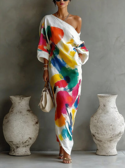 ROMILDA | Abstract Sweeping Maxi Dress