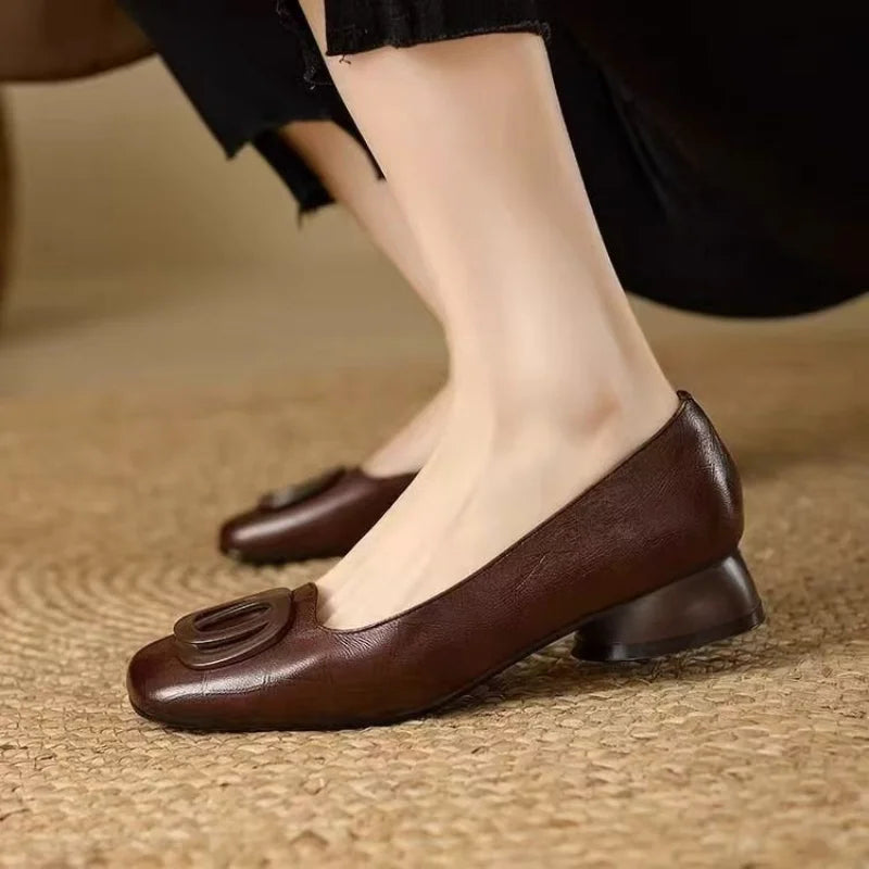 Minimalist Square Toe Leather Flat