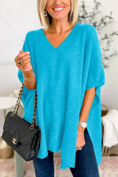 Oversized V-Neck Soft Knit Poncho