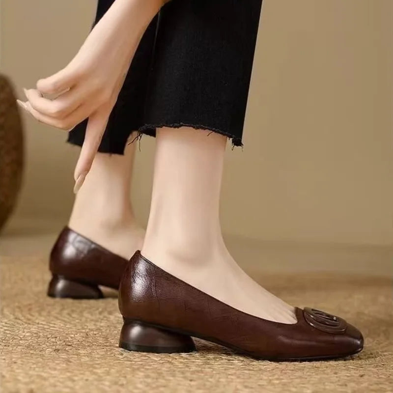 Minimalist Square Toe Leather Flat