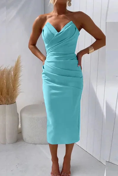 Slit Strapless Midi Dress
