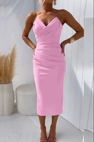 Slit Strapless Midi Dress