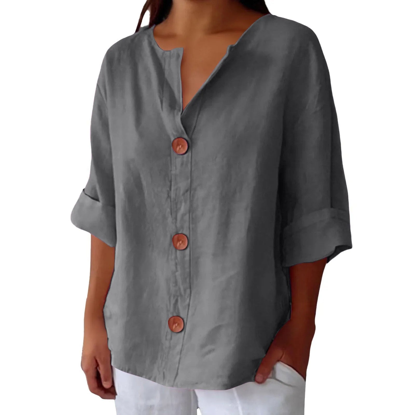 Linen Drop Shoulder Loose Fit Top