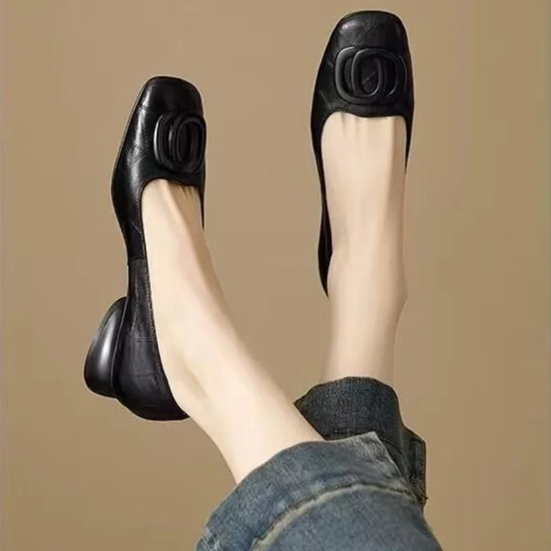 Minimalist Square Toe Leather Flat