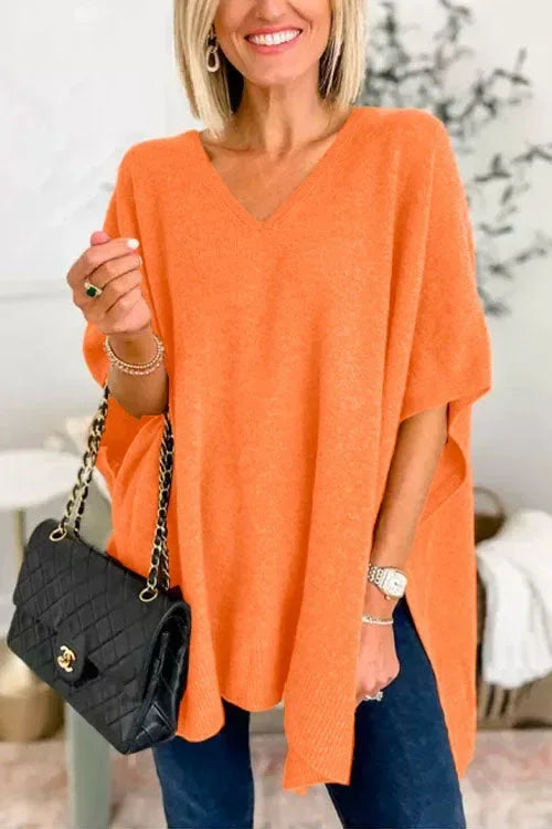 Oversized V-Neck Soft Knit Poncho