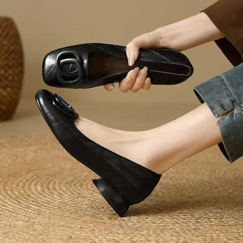 Minimalist Square Toe Leather Flat