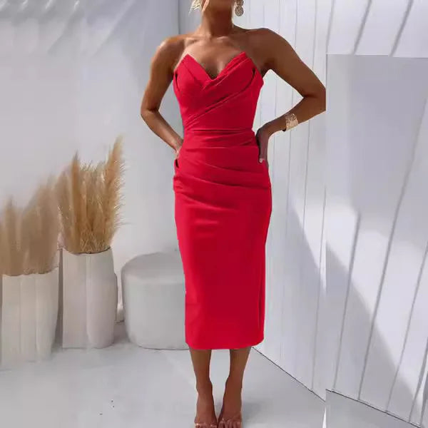 Slit Strapless Midi Dress