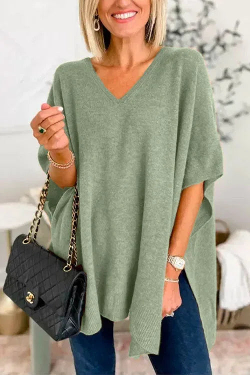 Oversized V-Neck Soft Knit Poncho