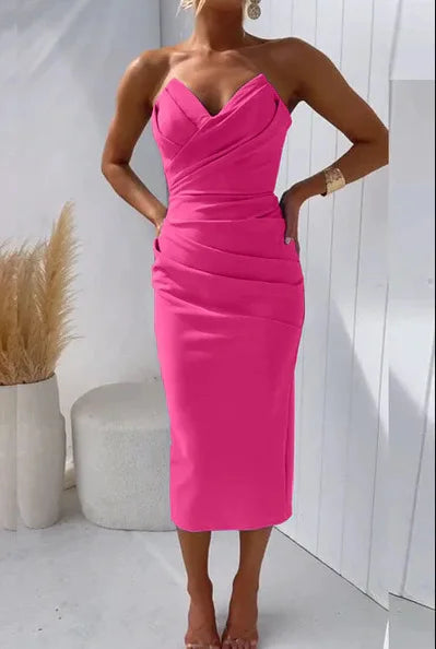 Slit Strapless Midi Dress