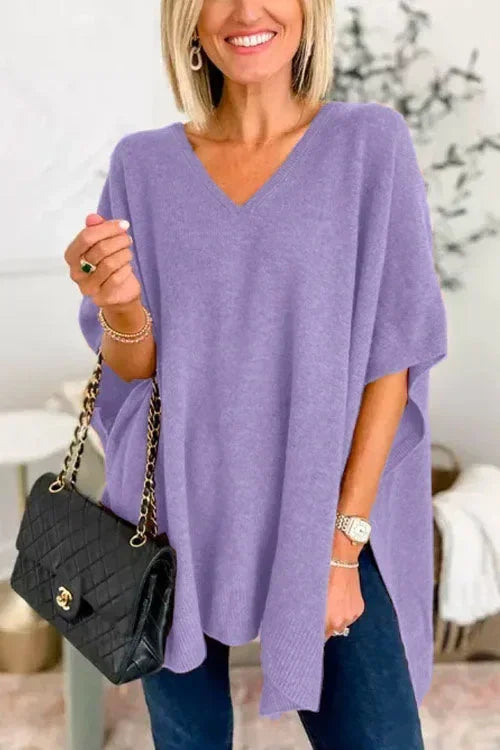 Oversized V-Neck Soft Knit Poncho