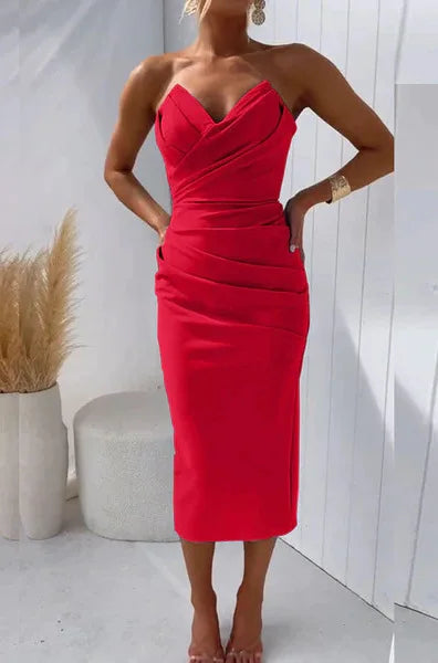 Slit Strapless Midi Dress
