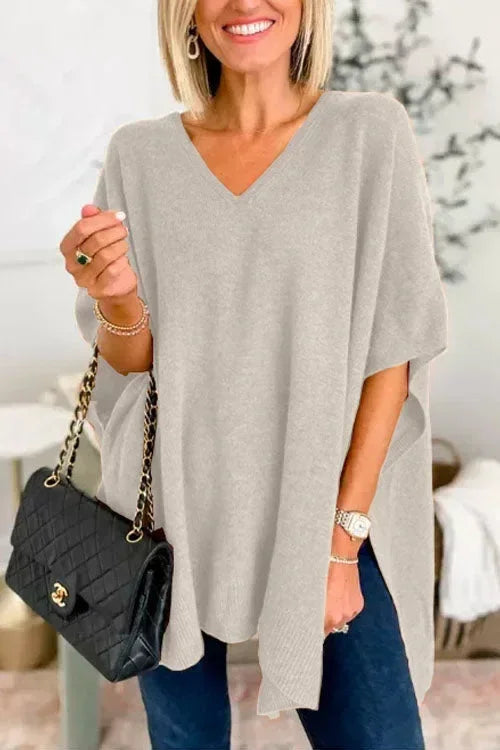 Oversized V-Neck Soft Knit Poncho