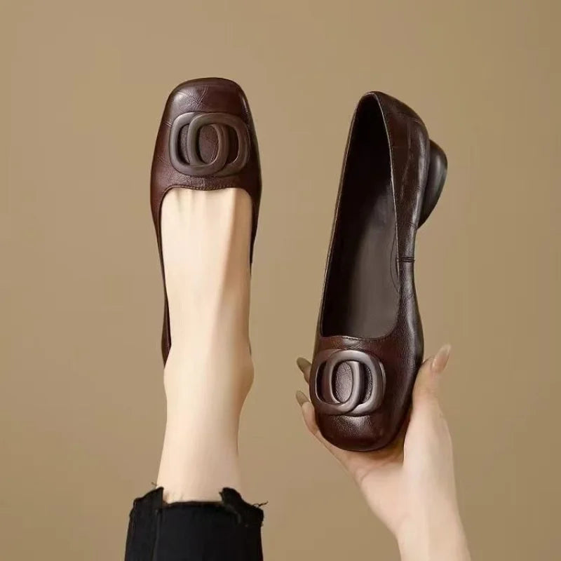 Minimalist Square Toe Leather Flat