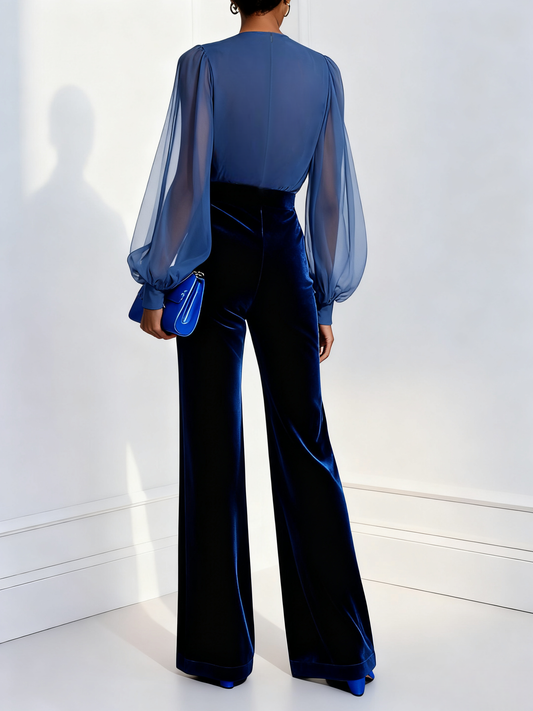 CORINNA | Velvet Mesh Ensemble Jumpsuit