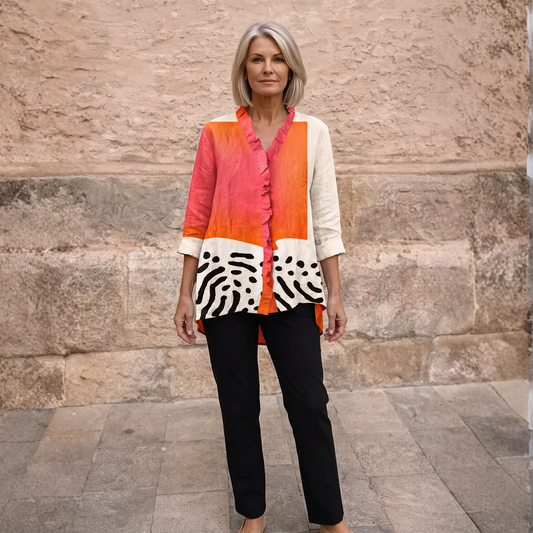 LUCIANA | Colour-Block Ruffle Blouse