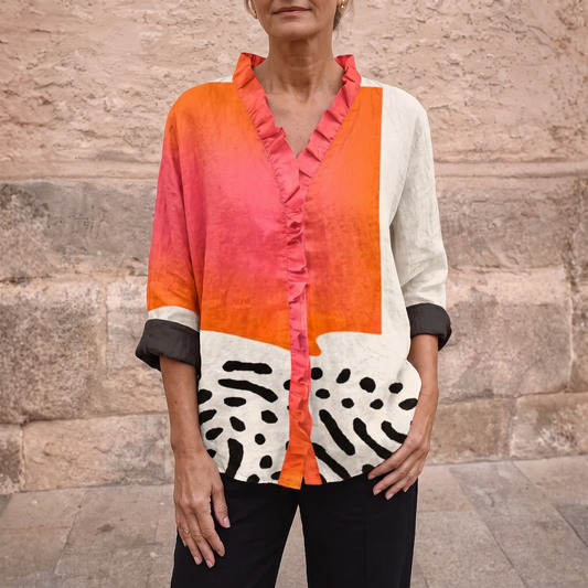 LUCIANA | Colour-Block Ruffle Blouse