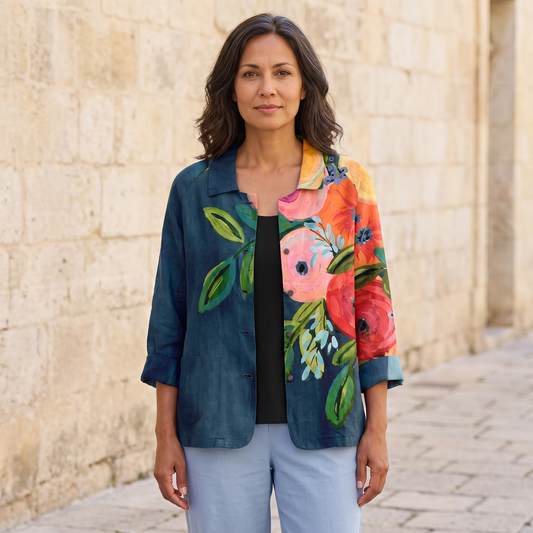 Camille™ | Painterly Poppy Open Blouse