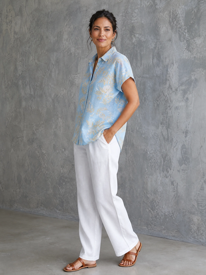 ELSPETH | Sage Cuffed Point Blouse