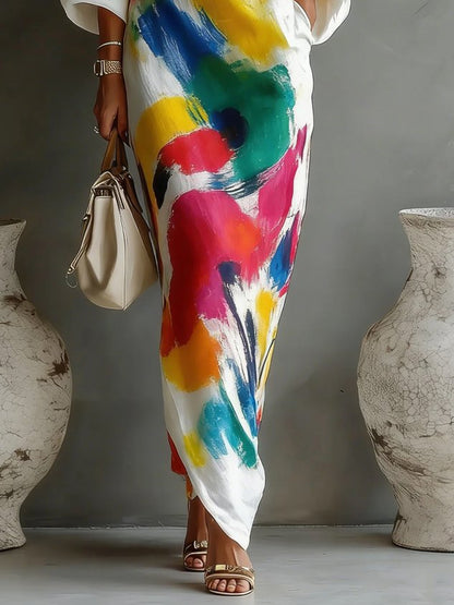 ROMILDA | Abstract Sweeping Maxi Dress