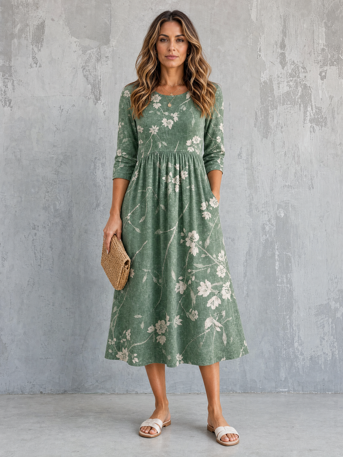 FABIOLA | Botanical Verdant Bloom Midi Dress