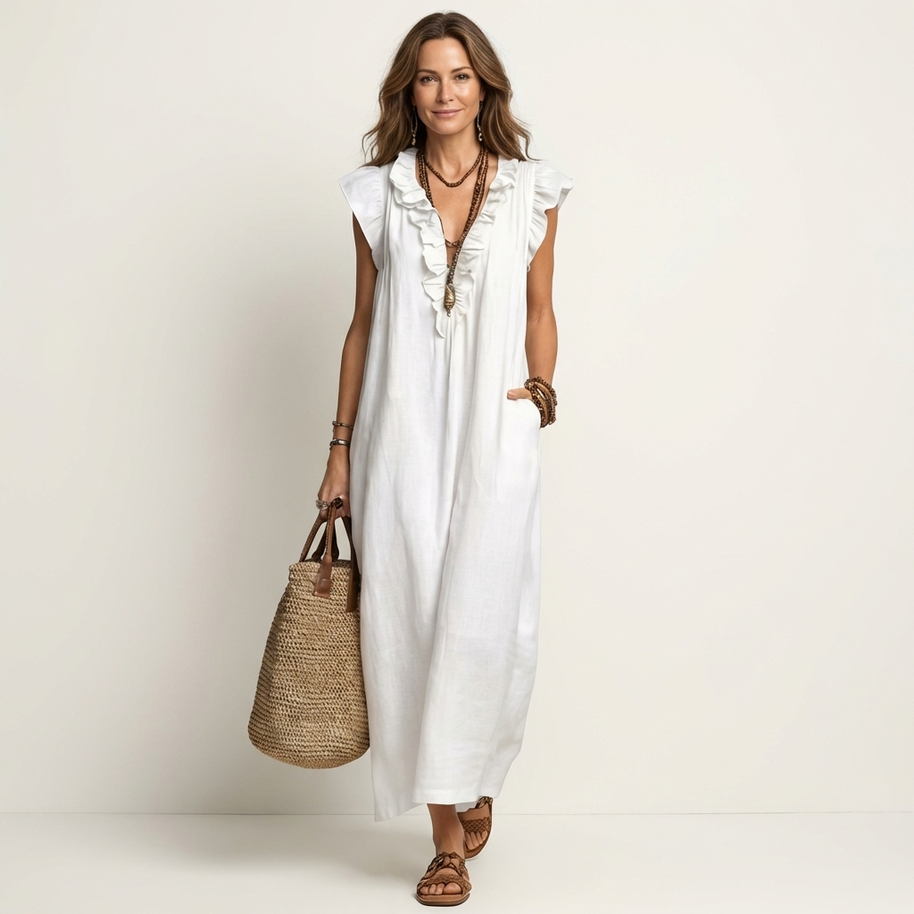 VIVIENNE | Ruffled Linen Maxi Dress