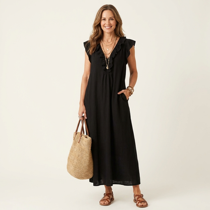 VIVIENNE | Ruffled Linen Maxi Dress