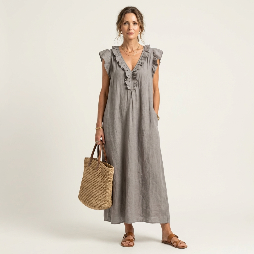 VIVIENNE | Ruffled Linen Maxi Dress