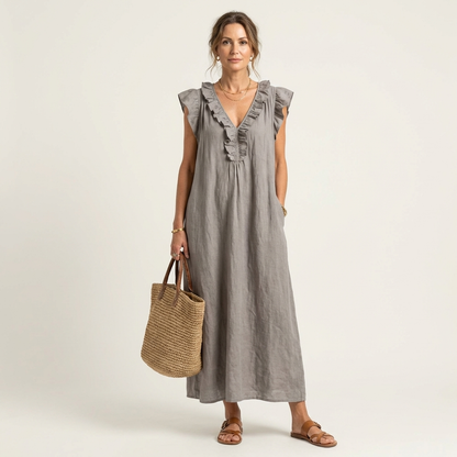 VIVIENNE | Ruffled Linen Maxi Dress