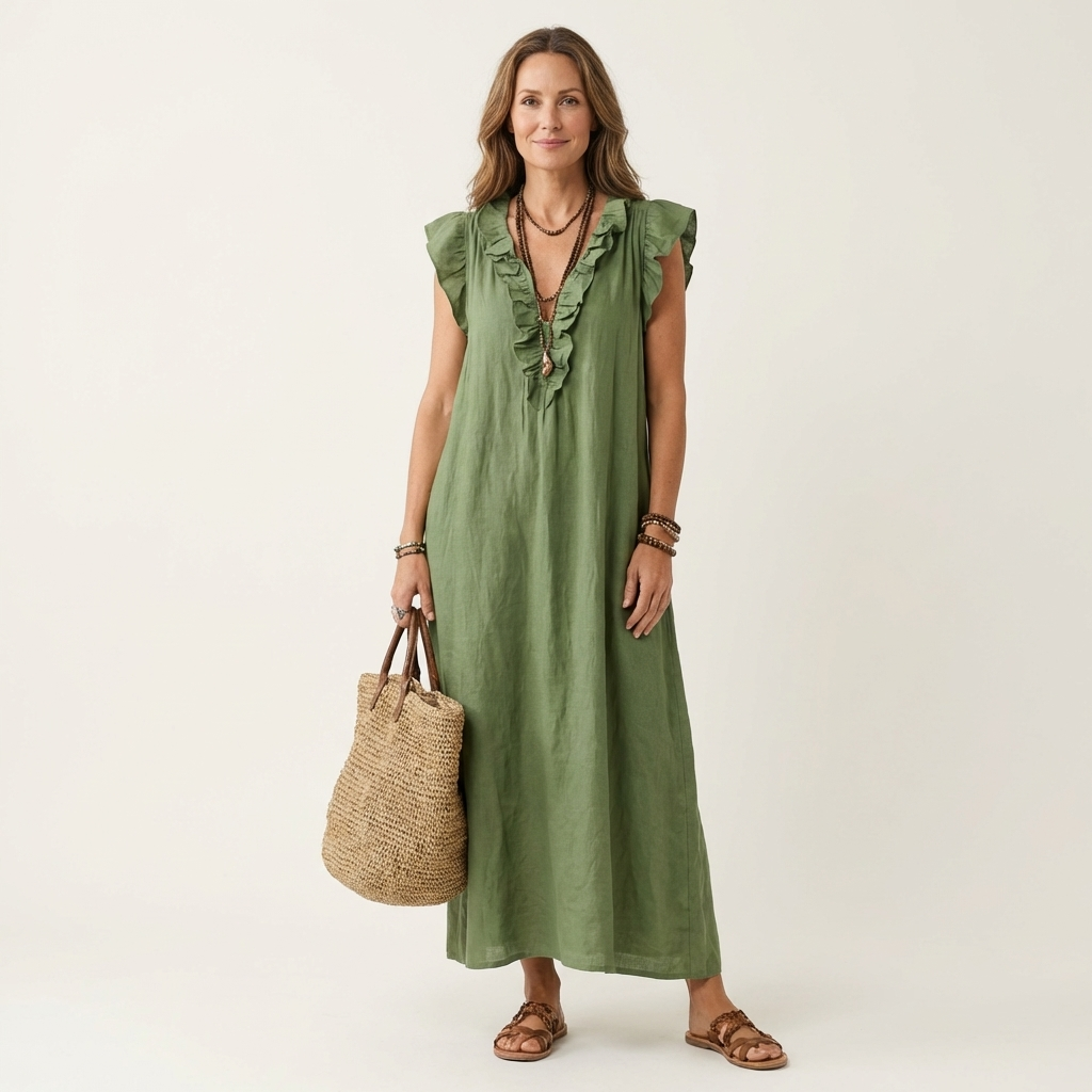 VIVIENNE | Ruffled Linen Maxi Dress