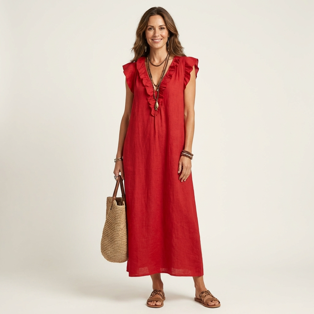 VIVIENNE | Ruffled Linen Maxi Dress