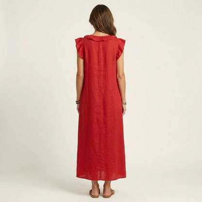 VIVIENNE | Ruffled Linen Maxi Dress