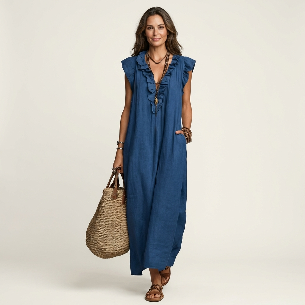 VIVIENNE | Ruffled Linen Maxi Dress