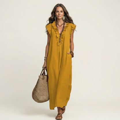 VIVIENNE | Ruffled Linen Maxi Dress