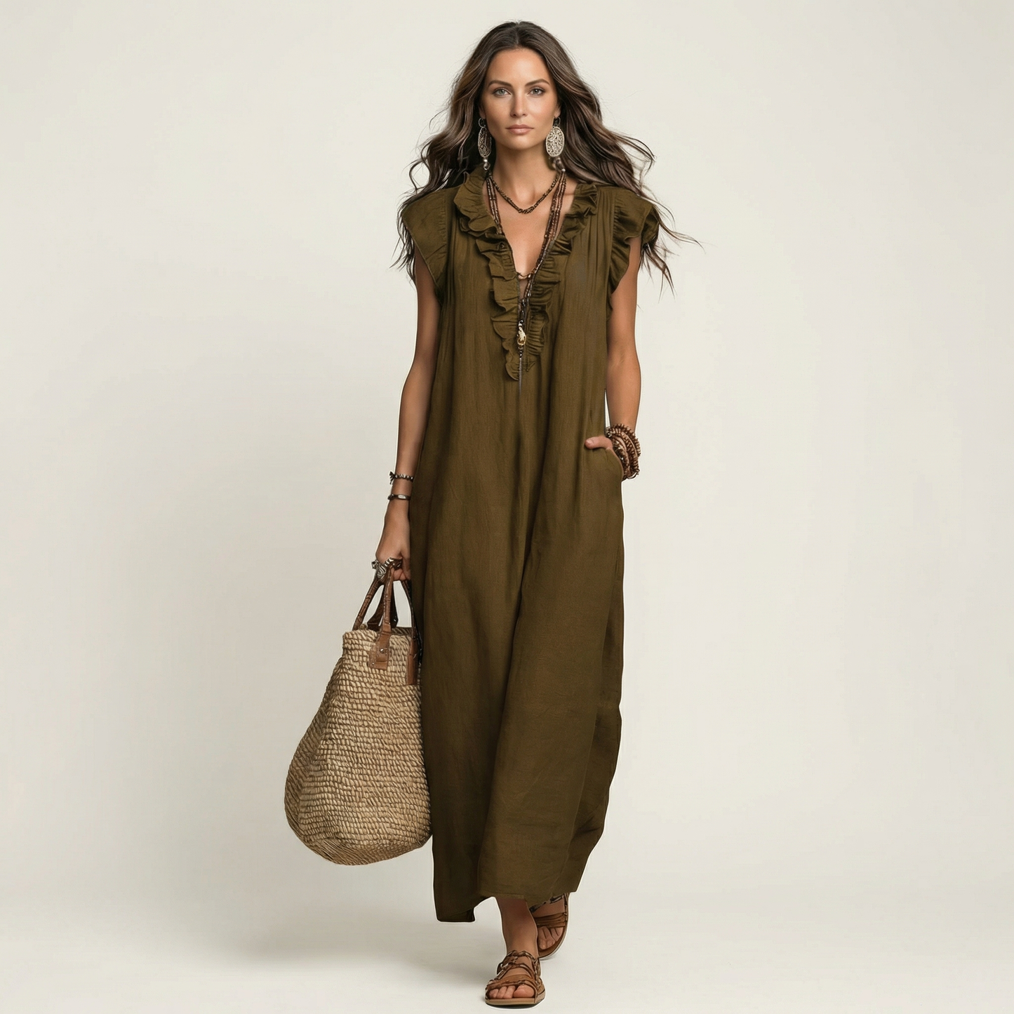 VIVIENNE | Ruffled Linen Maxi Dress