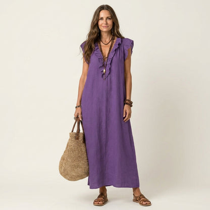 VIVIENNE | Ruffled Linen Maxi Dress
