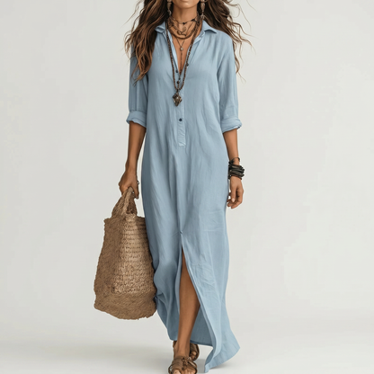 LUCIANA | COLLARED FLOWING MAXI DRESS
