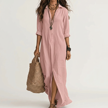 LUCIANA | COLLARED FLOWING MAXI DRESS