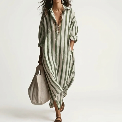 SERAFINA | STRIPED WOVEN FLOWING SHIRT MAXI DRESS
