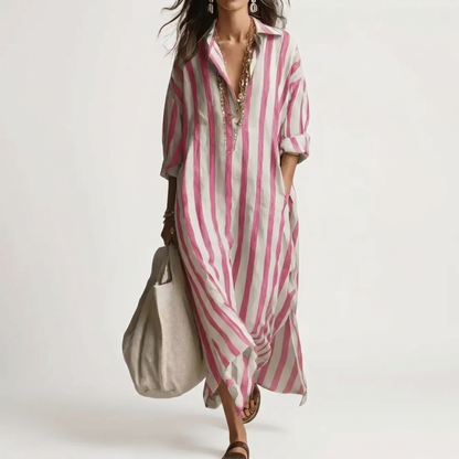 SERAFINA | STRIPED WOVEN FLOWING SHIRT MAXI DRESS