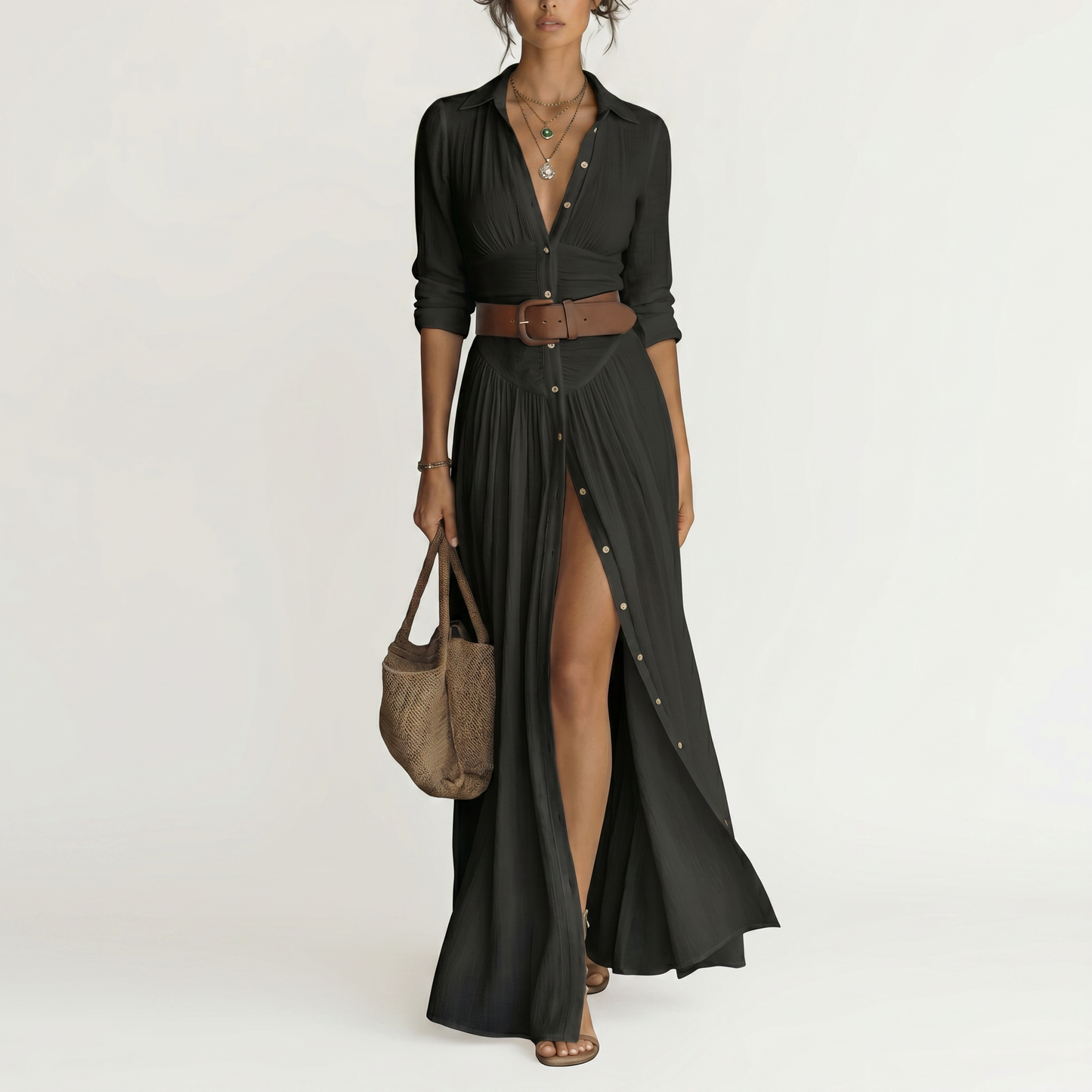 ALESSIA | PLEATED LINEN MAXI DRESS