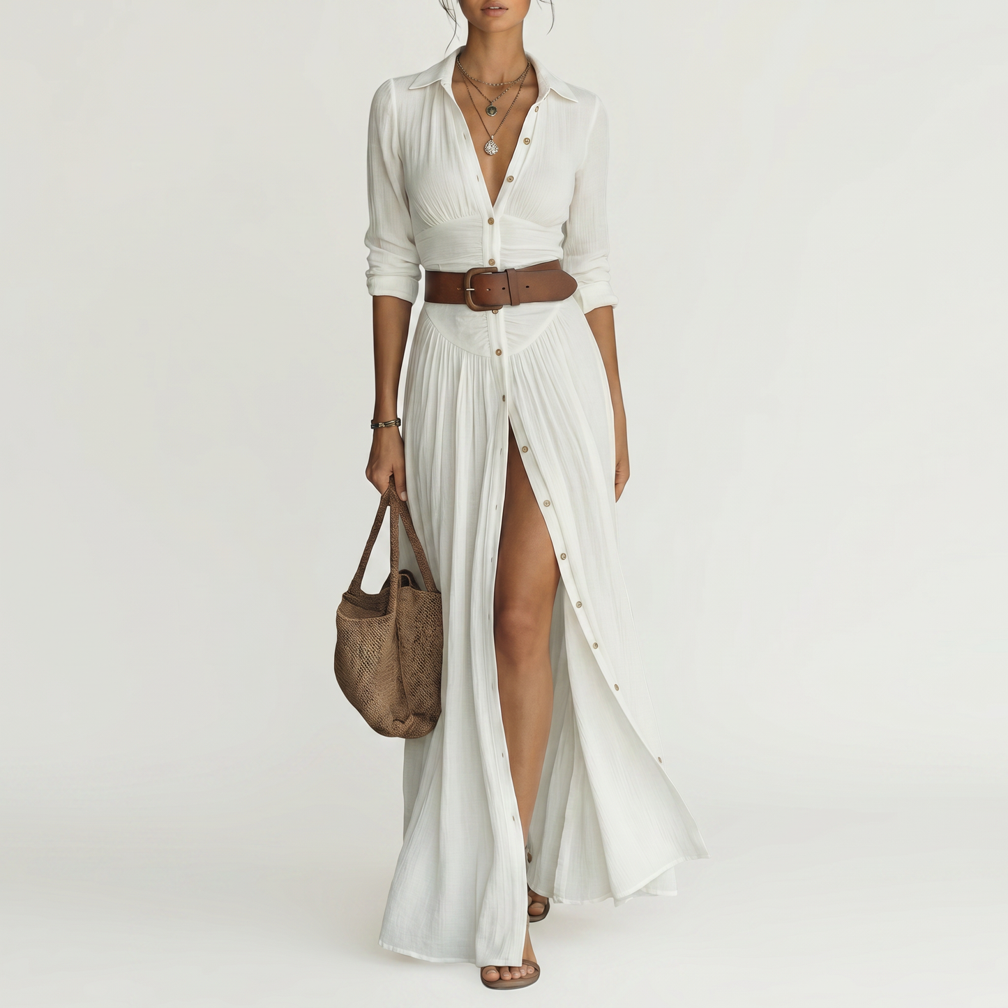 ALESSIA | PLEATED LINEN MAXI DRESS