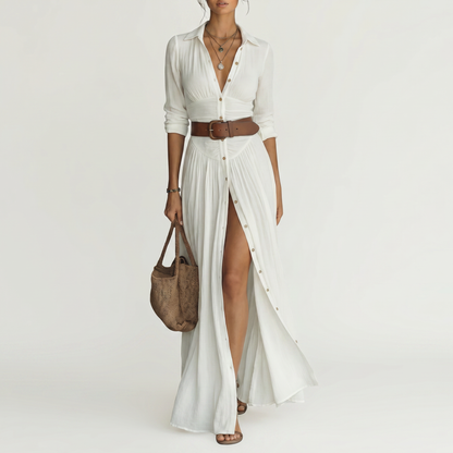 ALESSIA | PLEATED LINEN MAXI DRESS