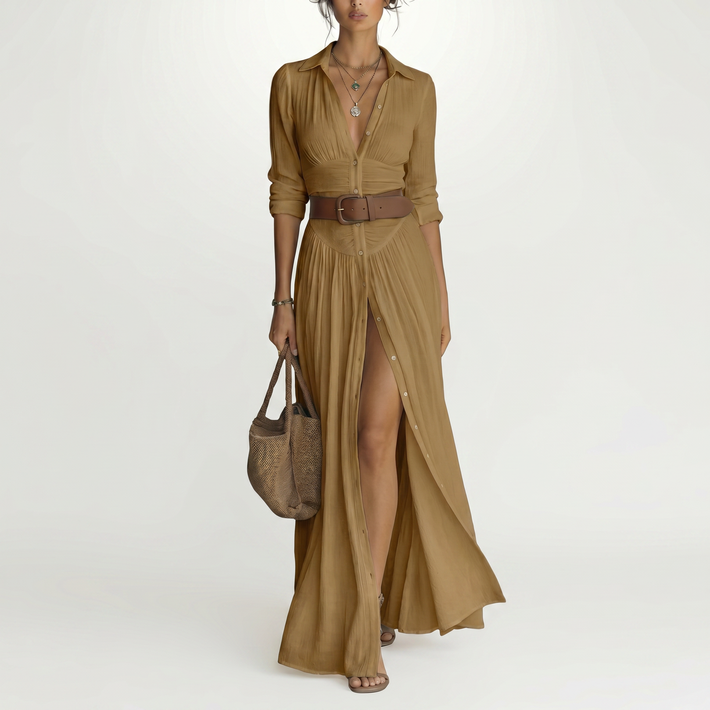 ALESSIA | PLEATED LINEN MAXI DRESS