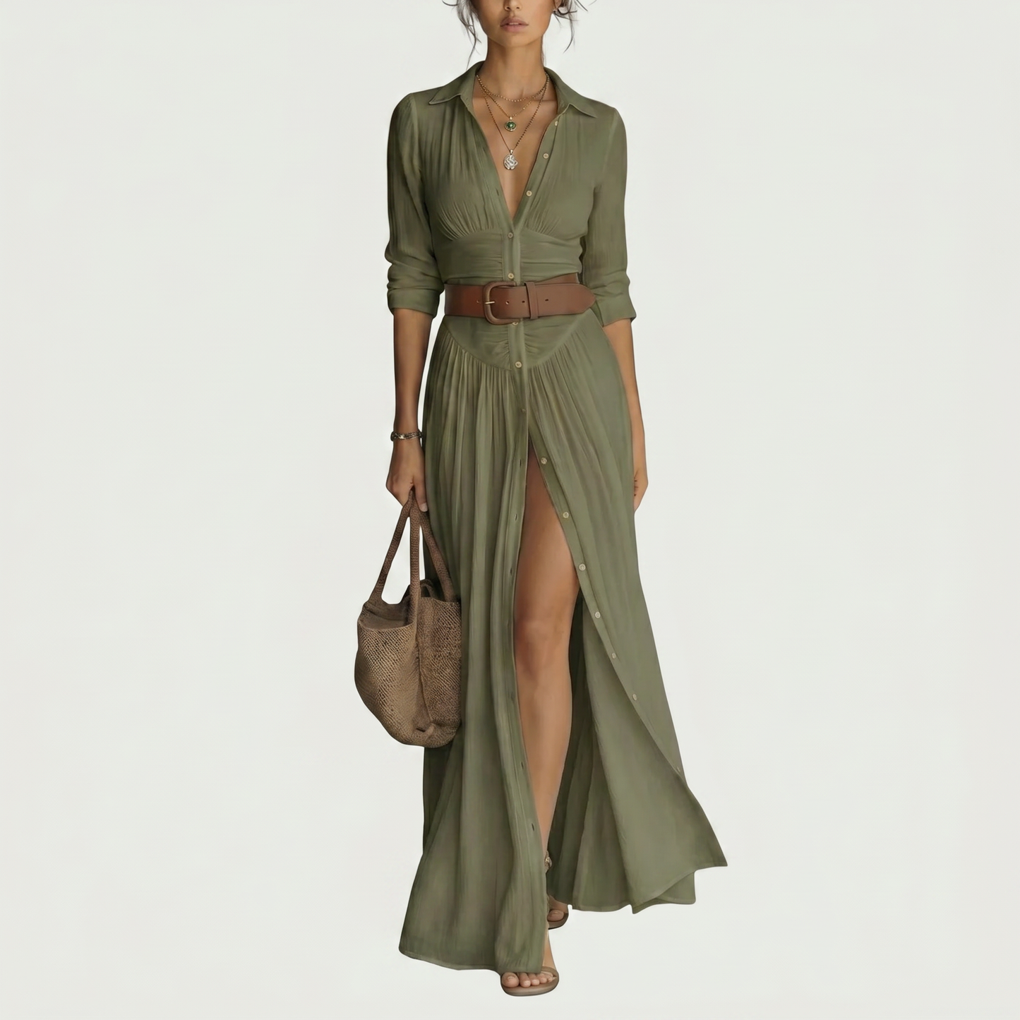 ALESSIA | PLEATED LINEN MAXI DRESS